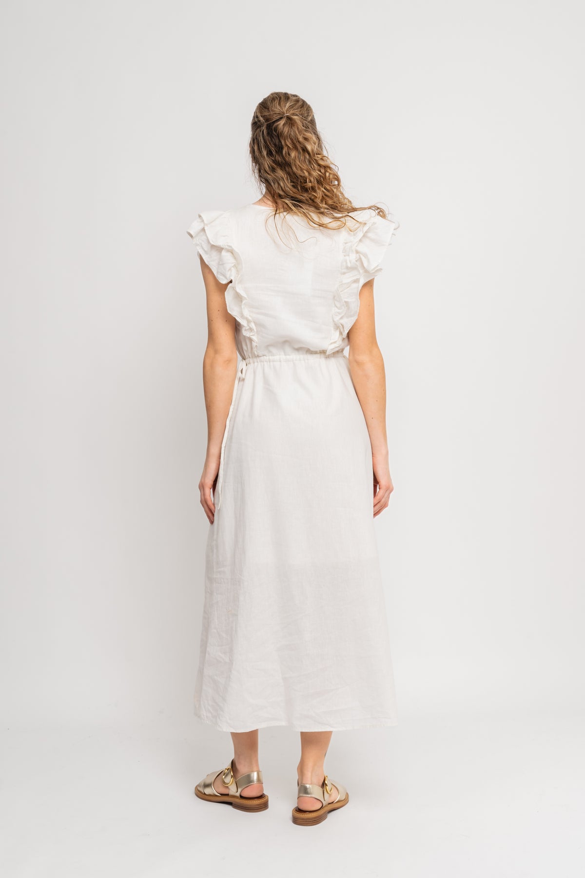 Hillie Ss Ankle Linen Dress B - Snow White