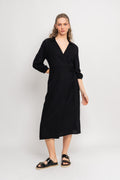 Jovene Ginia 3/4 Wrap Dress - Black