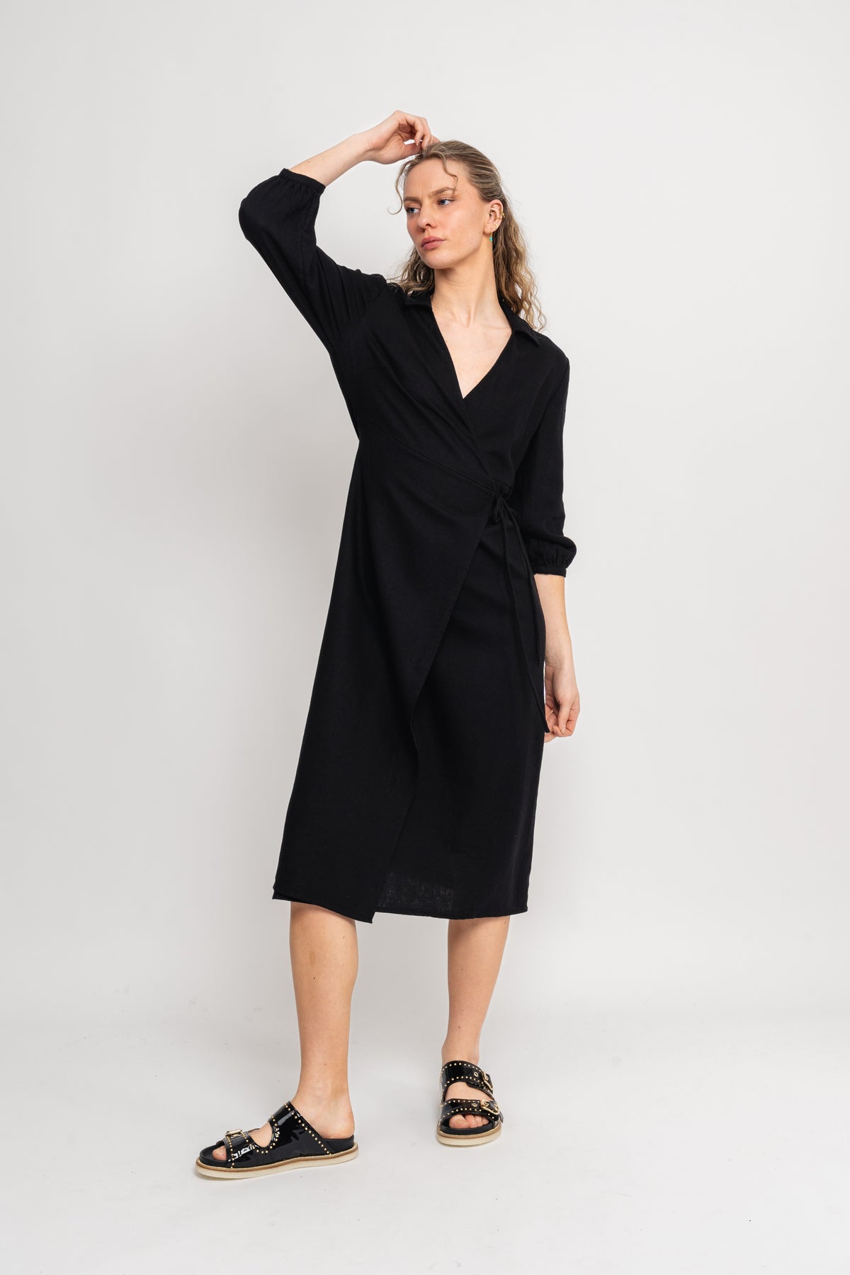 Jovene Ginia 3/4 Wrap Dress - Black