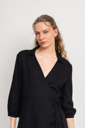Jovene Ginia 3/4 Wrap Dress - Black