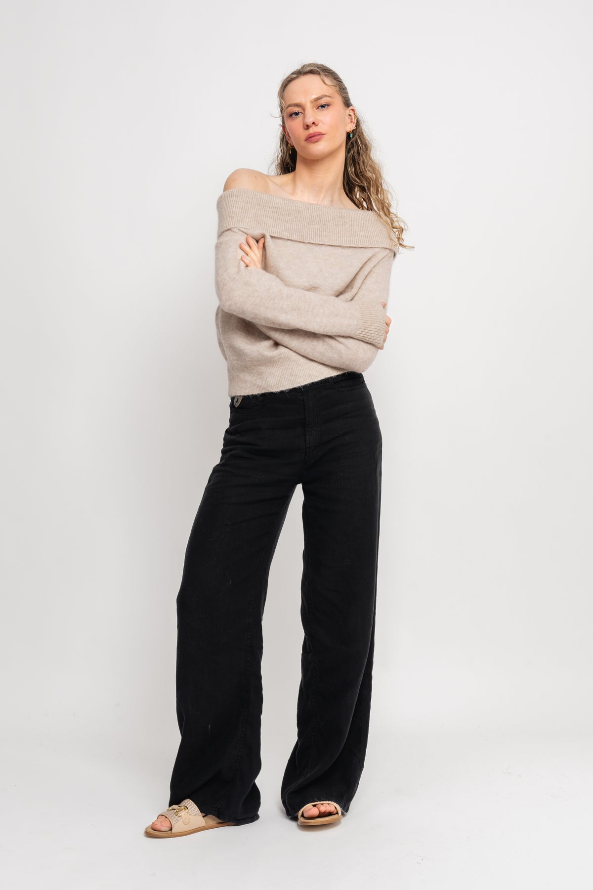 Lulu Off Shoulder Knit - Birch Melange