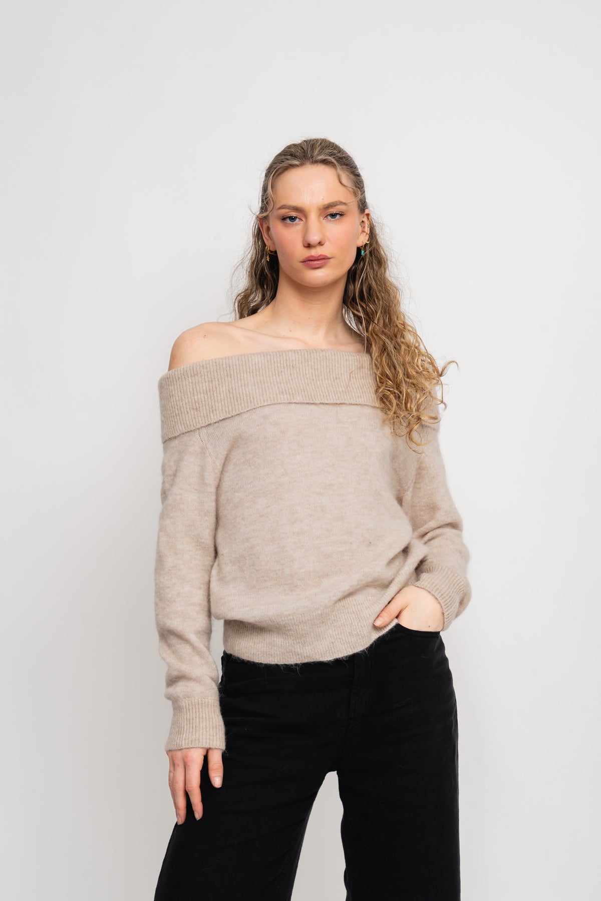 Lulu Off Shoulder Knit - Birch Melange