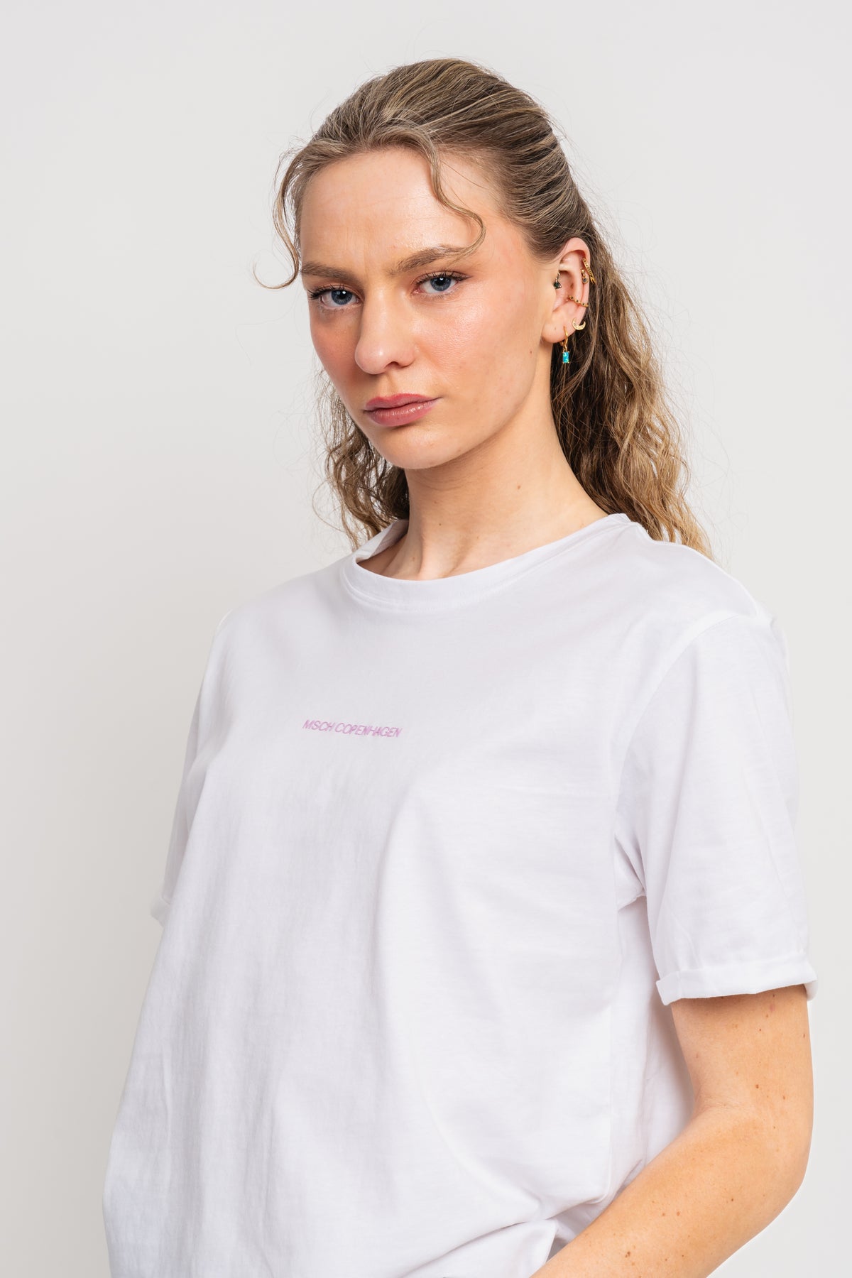 Terina Organic Small Logo Tee - White/V Tulle