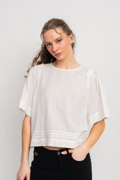 Hillie 2/4 Linen Top B - Snow White
