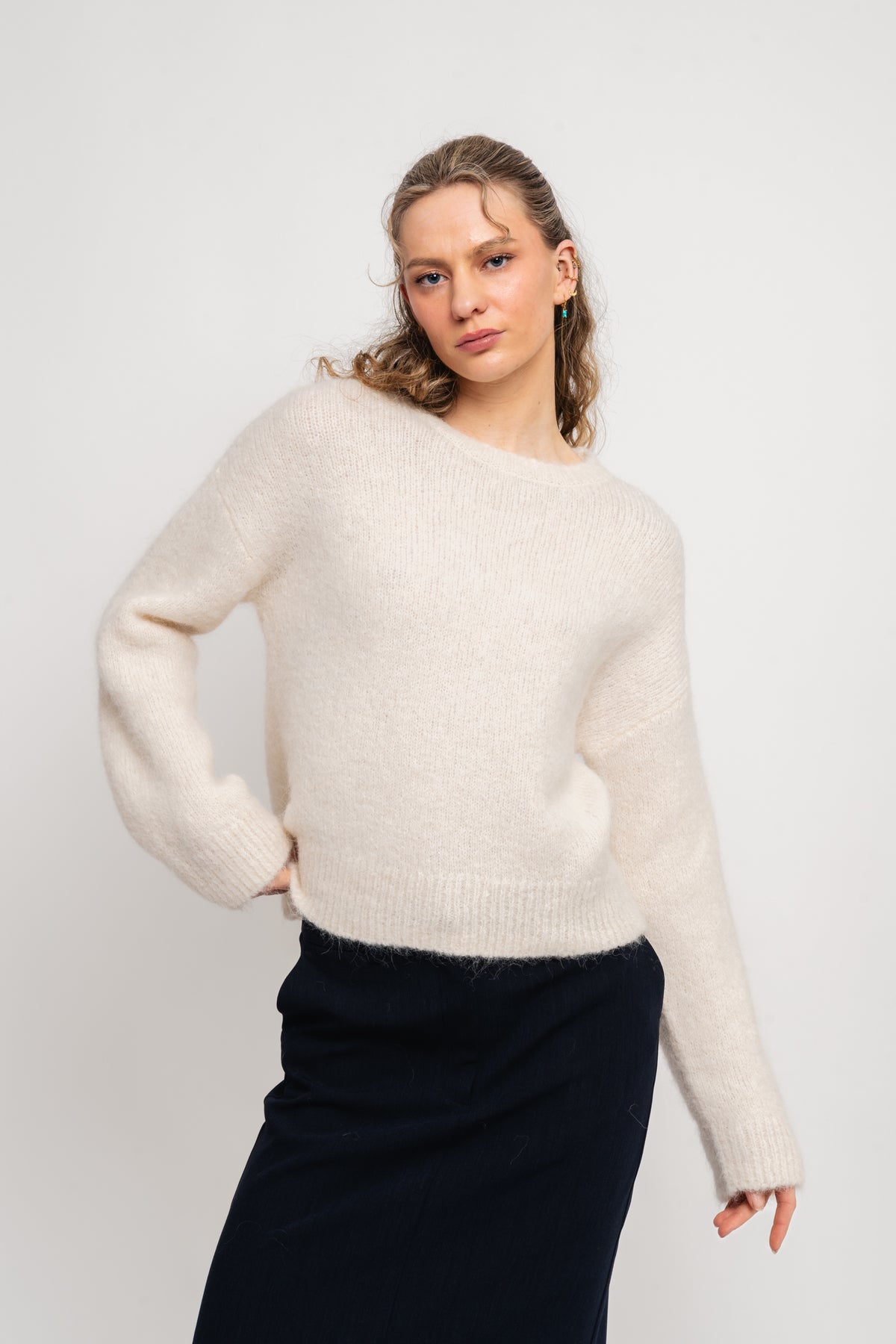 Gabella Ls Pullover Knit - Snow White