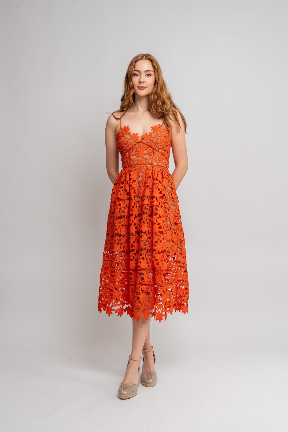 Azaelea Lace Midi Dress - Orange