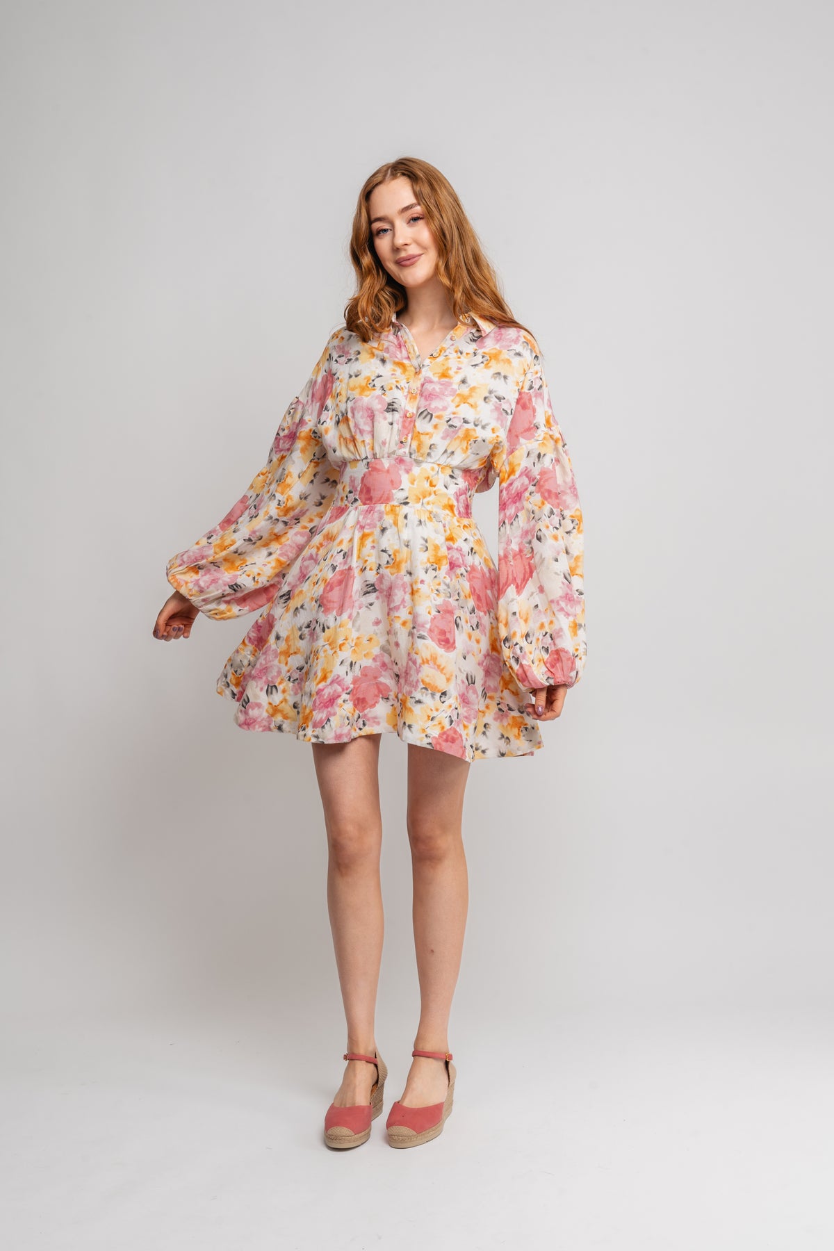 Linen Mini Dress - Vintage Corals