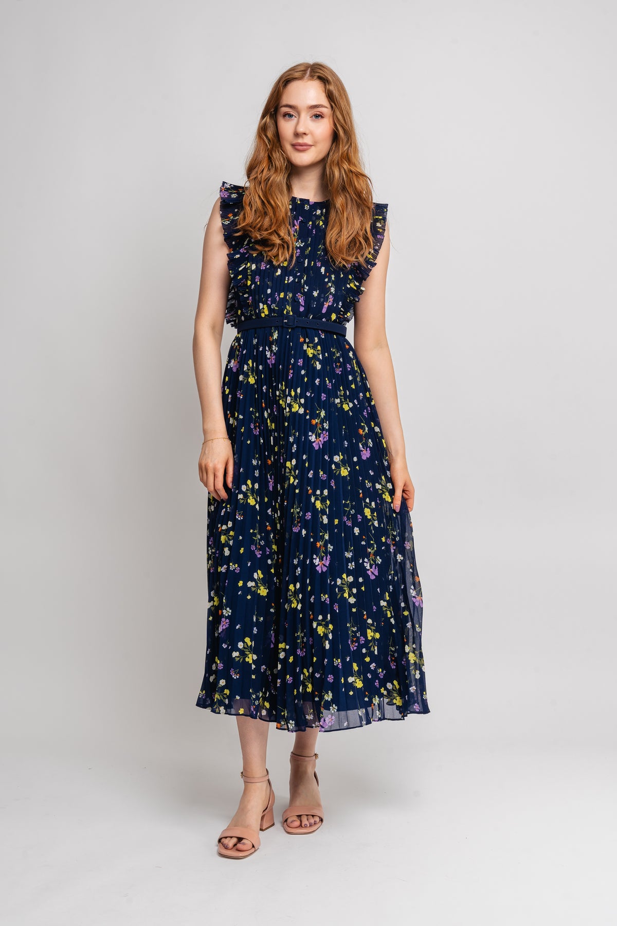 Chiffon Midi Dress - Navy Floral