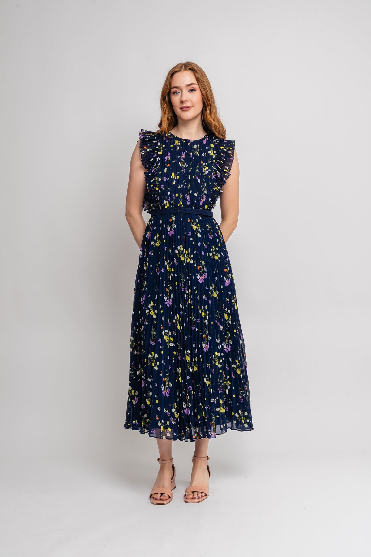Chiffon Midi Dress - Navy Floral