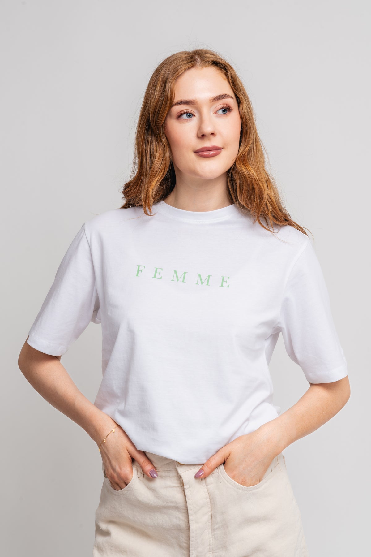 Vilja SS Printed T-shirt W - Bright White Lime Green