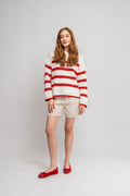 Bloomie Ls Knit O-Neck - Snow White/Flame Scarlet