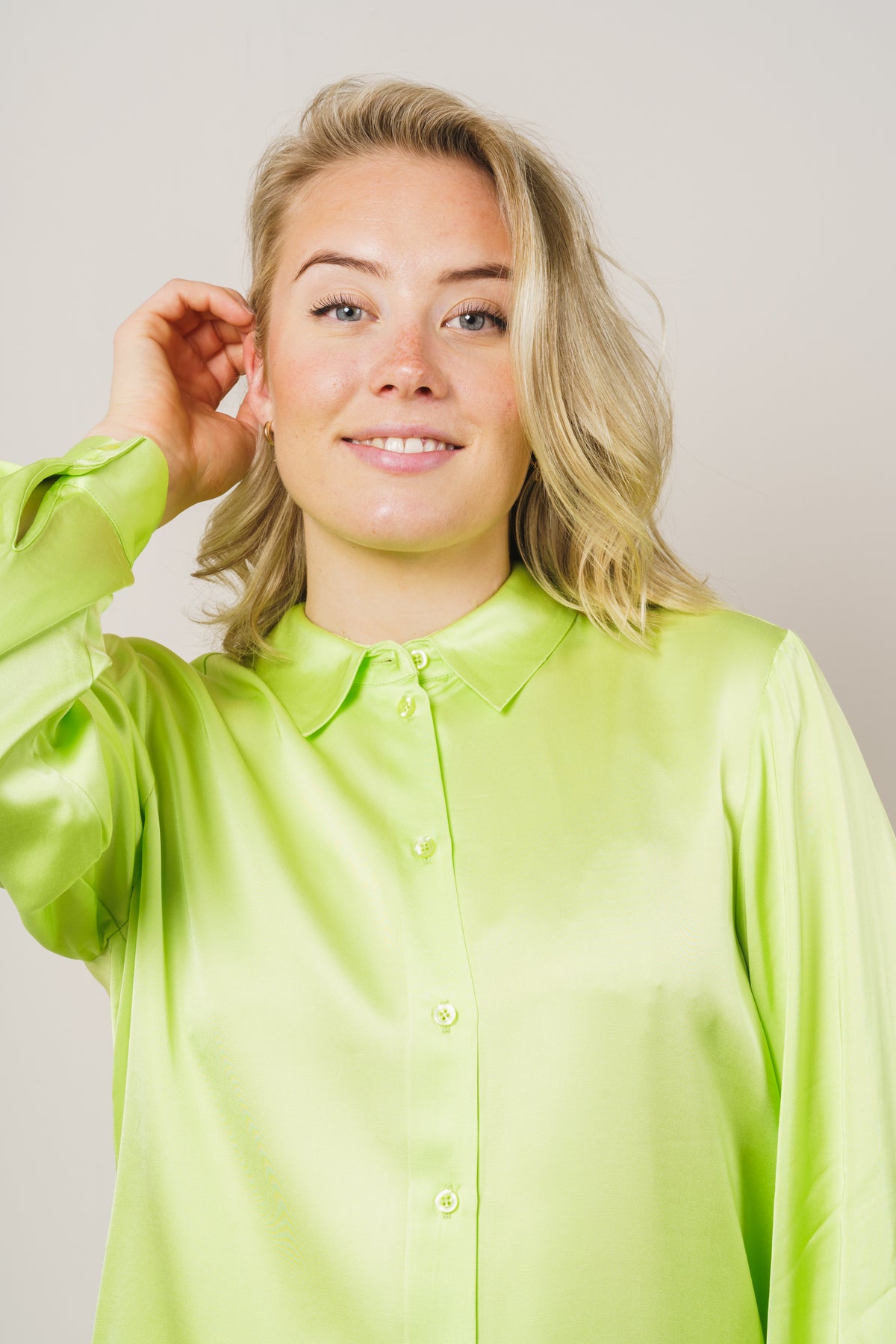 Franziska LS Satin Shirt B - Sharp Green