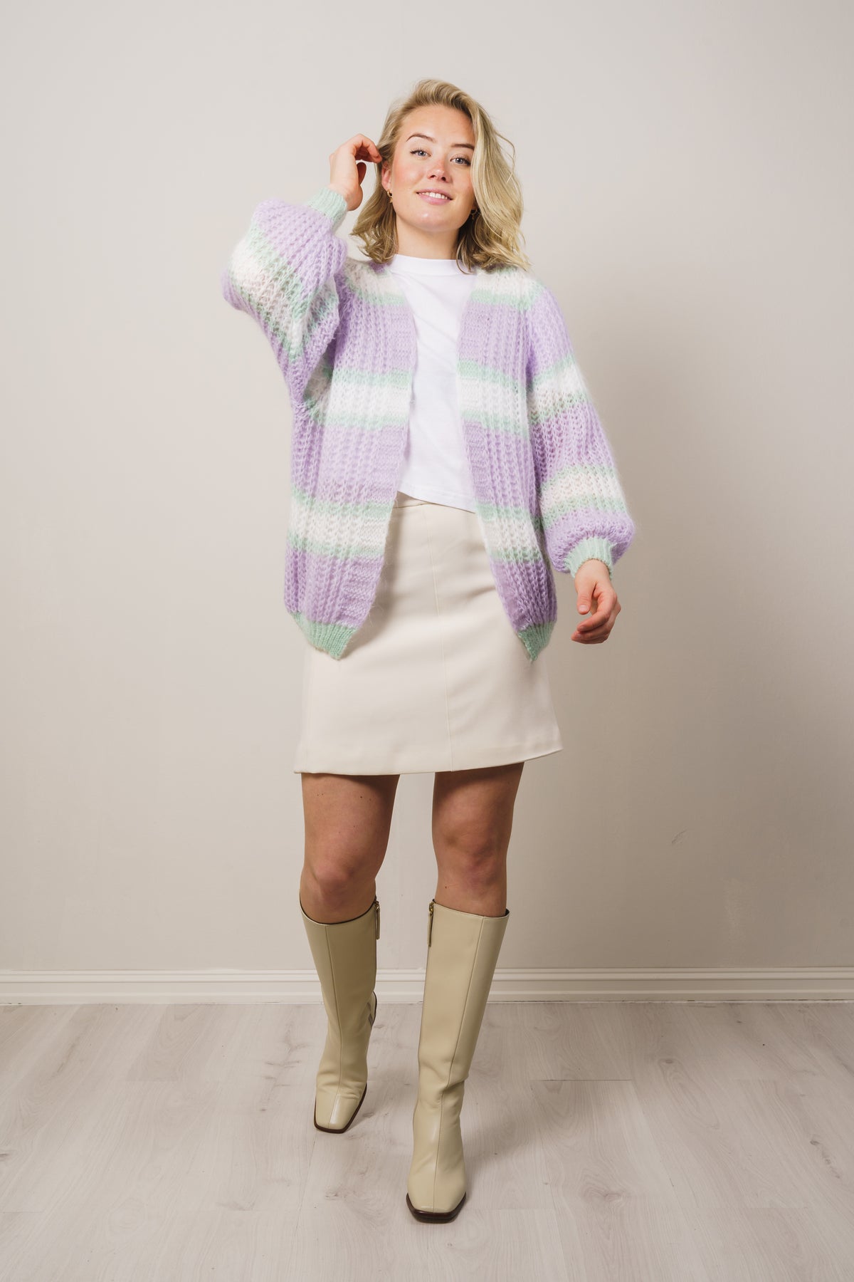 Vera Knit Cardigan - Lilac/White/Mint