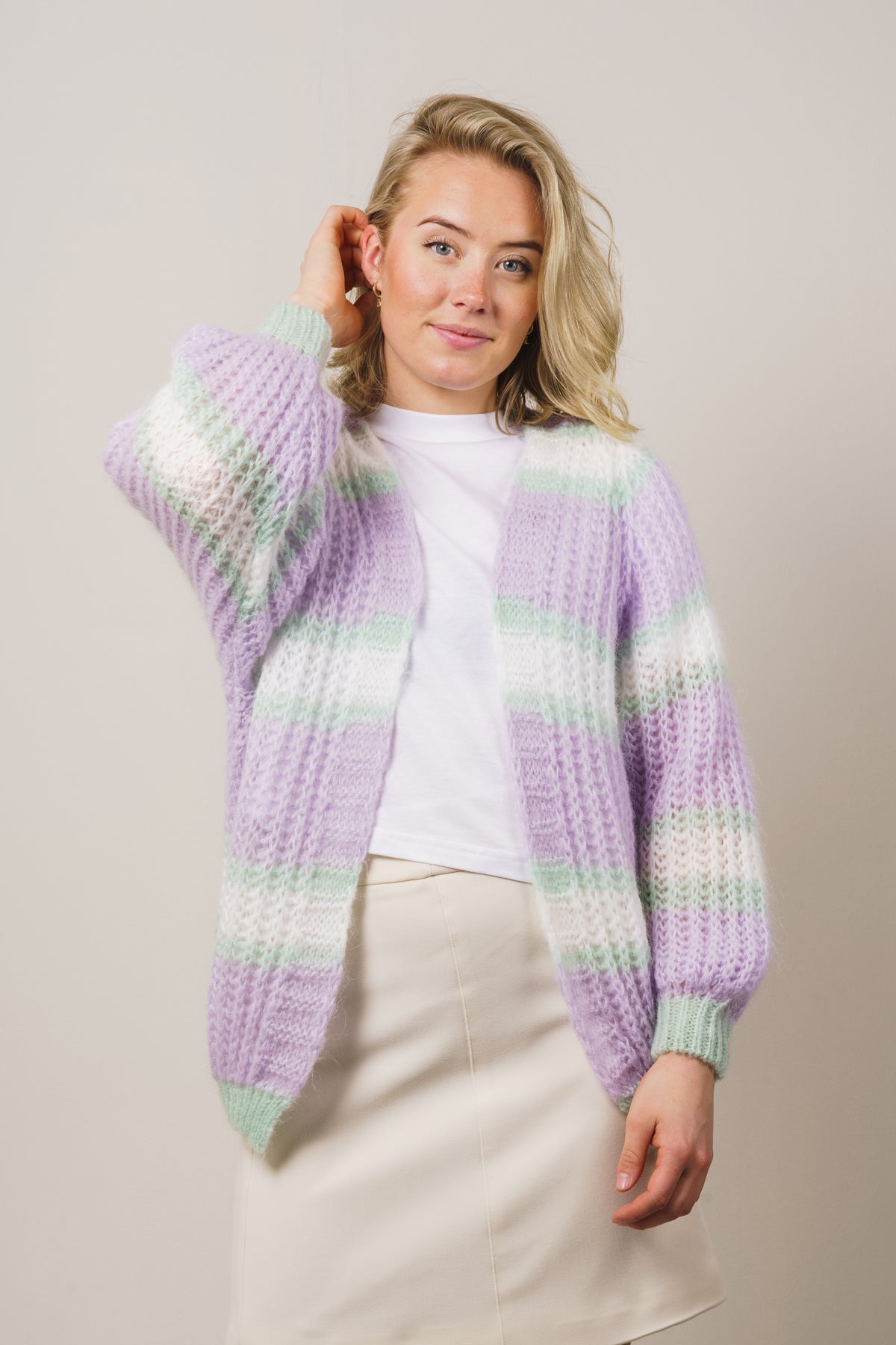 Vera Knit Cardigan - Lilac/White/Mint