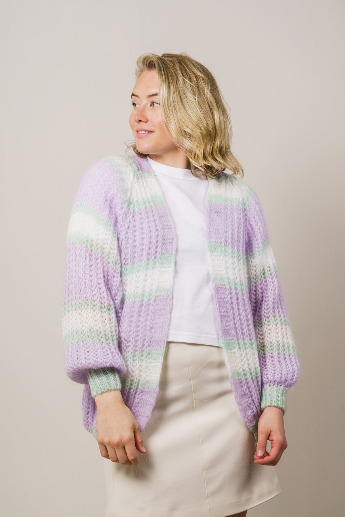 Vera Knit Cardigan - Lilac/White/Mint