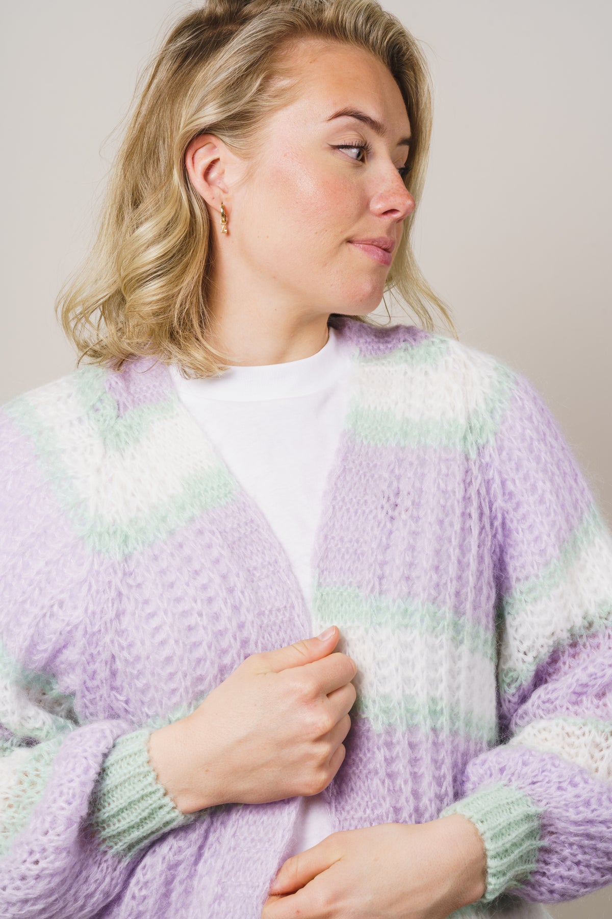 Vera Knit Cardigan - Lilac/White/Mint