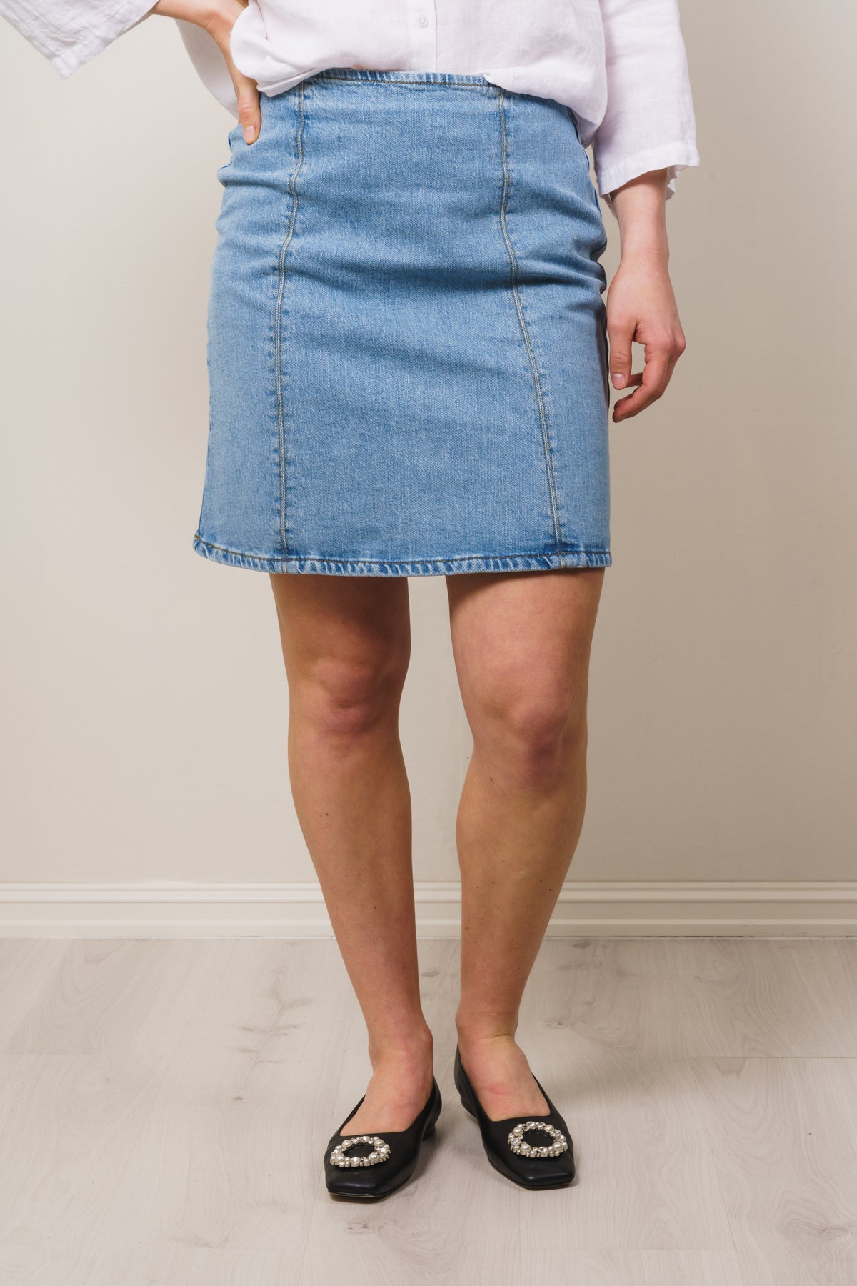 Krista HW Light Blue Denim Skirt - Light Blue Denim