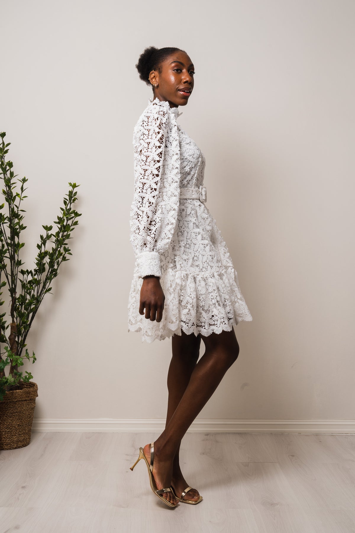 Silja LS Embroidery Short Dress Solid - Snow White