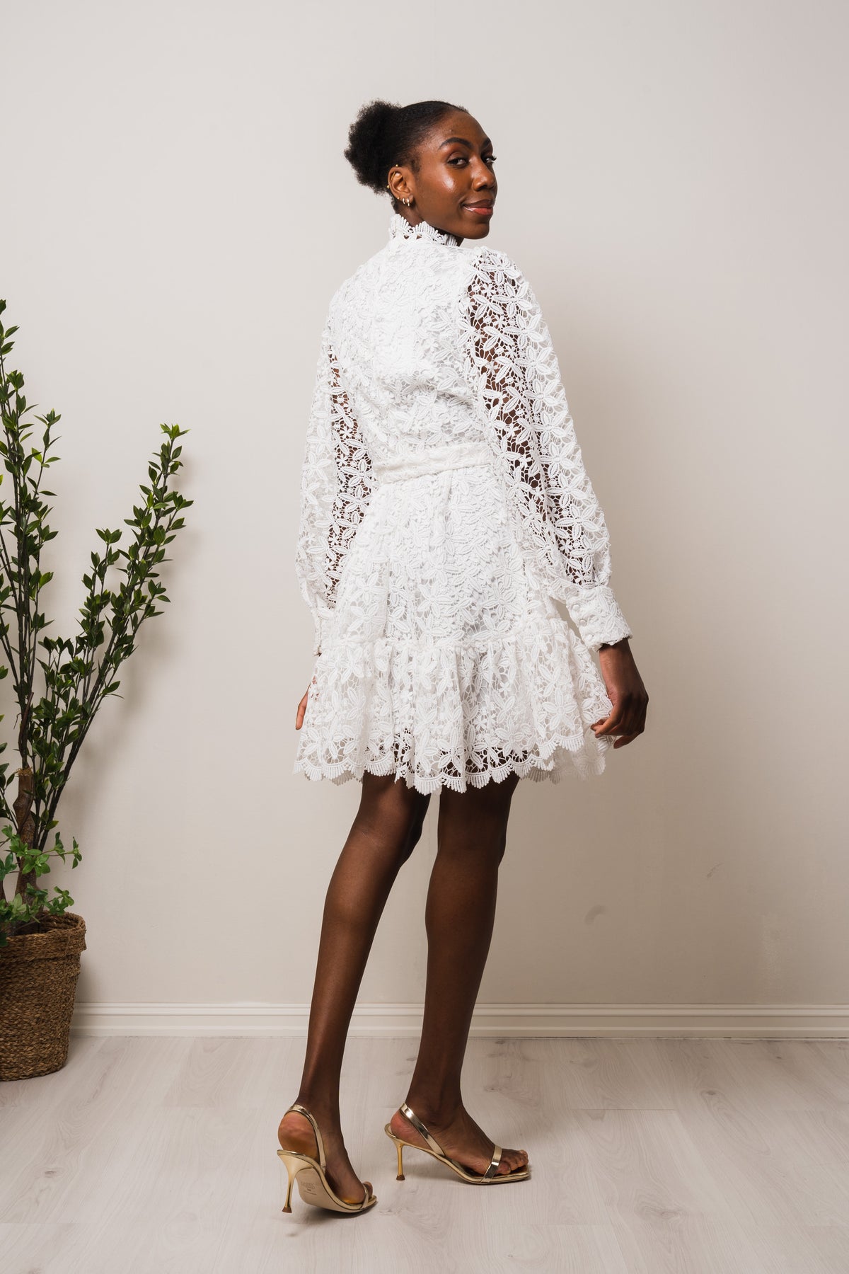 Silja LS Embroidery Short Dress Solid - Snow White