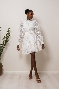 Silja LS Embroidery Short Dress Solid - Snow White