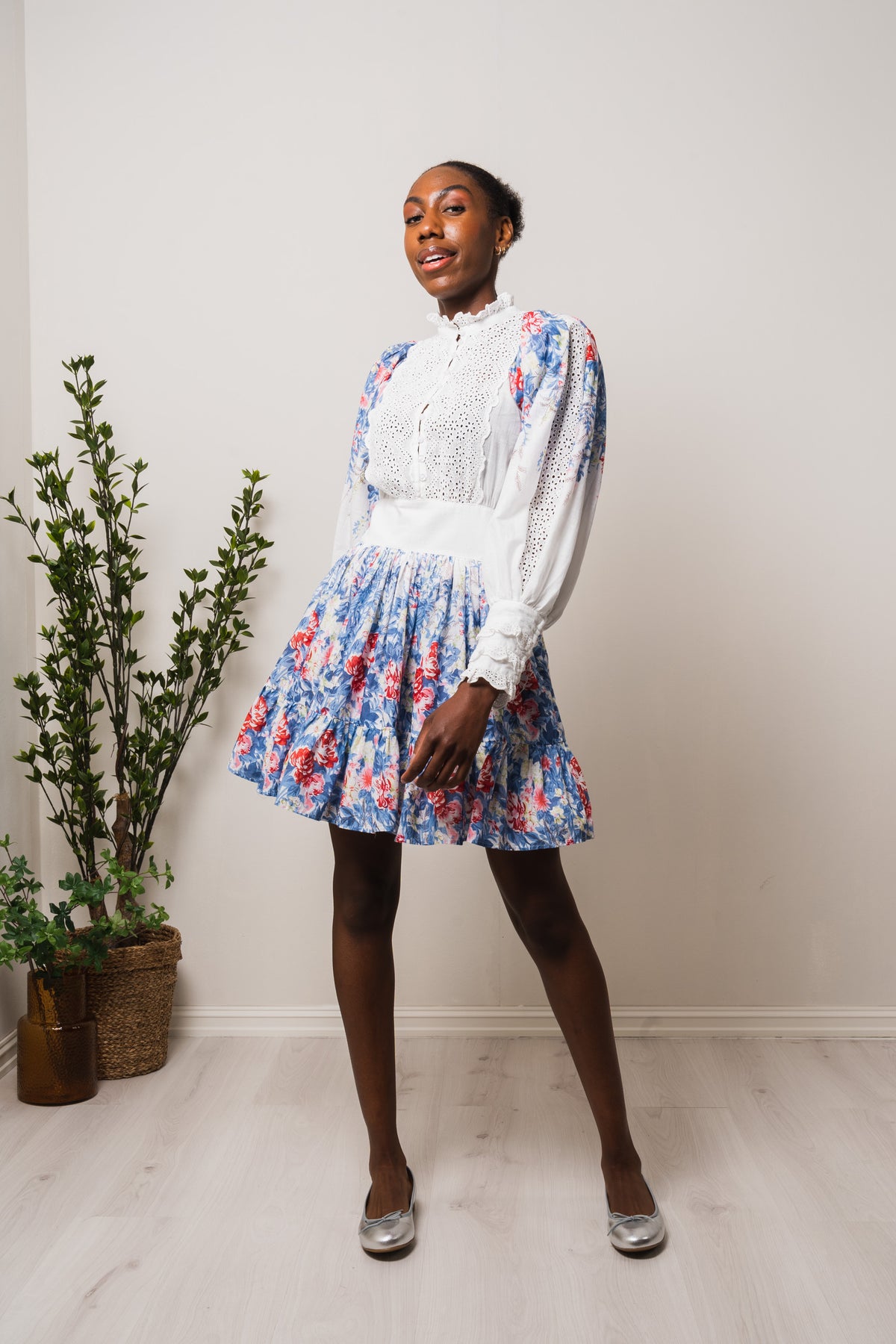Cotton Slub Mini Dress - Blue Field