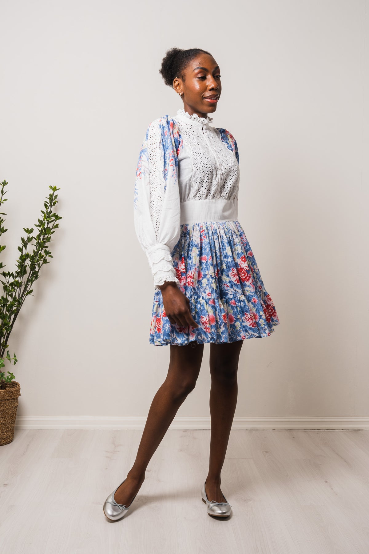 Cotton Slub Mini Dress - Blue Field