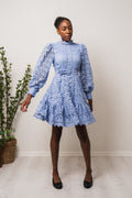 Silja LS Embroidery Short Dress Solid - Blue Heron