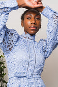 Silja LS Embroidery Short Dress Solid - Blue Heron