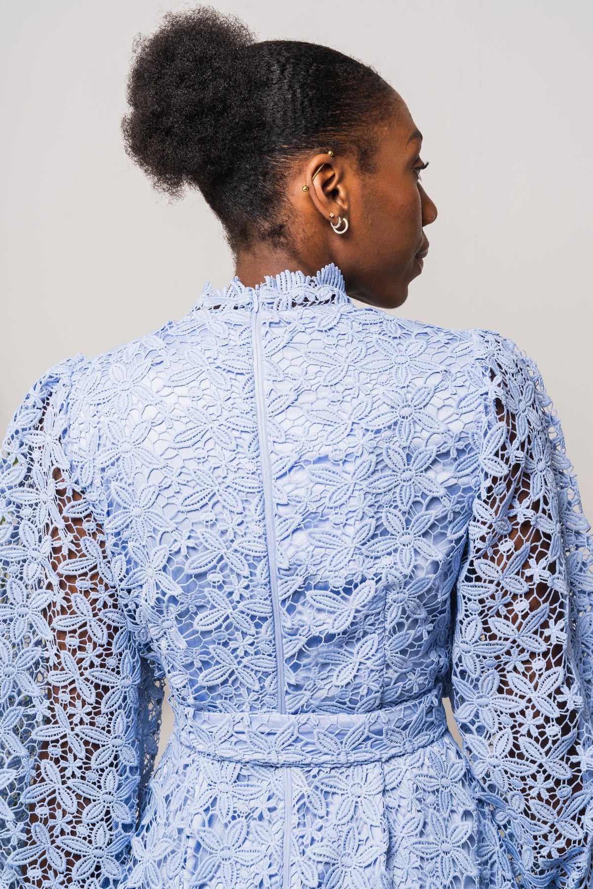 Silja LS Embroidery Short Dress Solid - Blue Heron