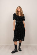 Mia Velvet Burnout Dress - Black