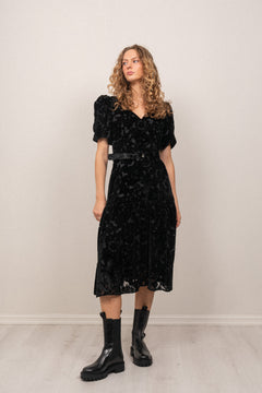 Mia Velvet Burnout Dress - Black