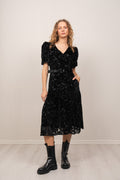 Mia Velvet Burnout Dress - Black