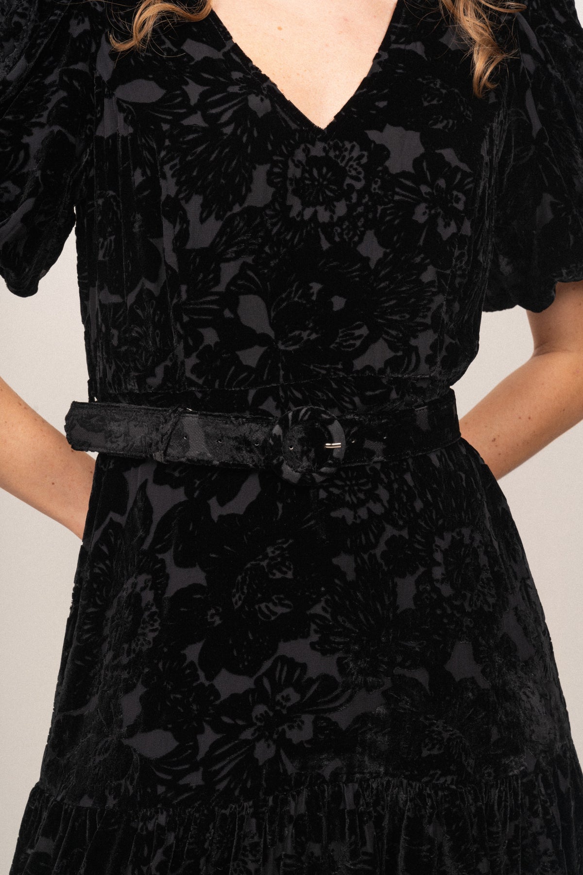 Mia Velvet Burnout Dress - Black