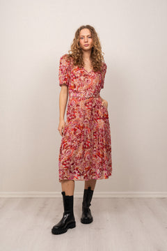 Mia Velvet Burnout Dress - Pink
