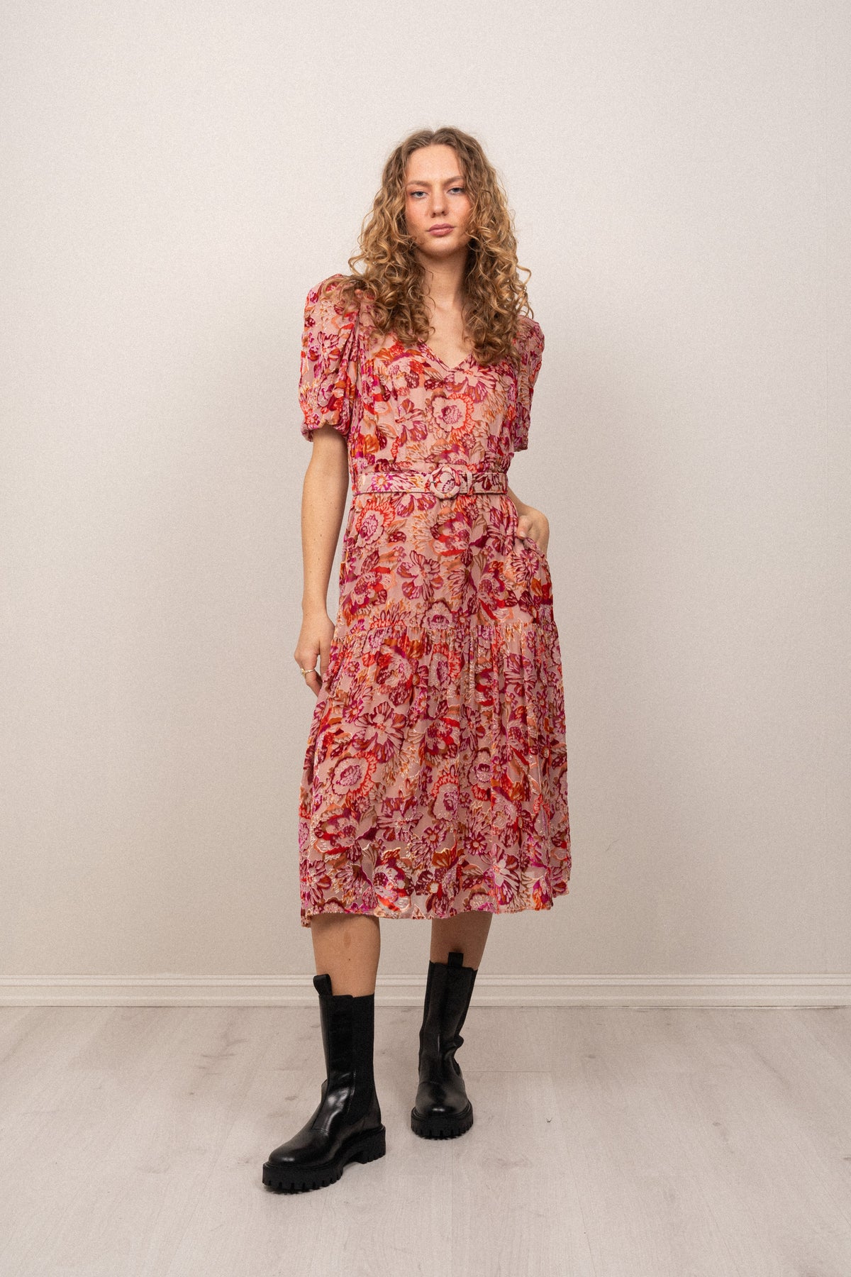 Mia Velvet Burnout Dress - Pink