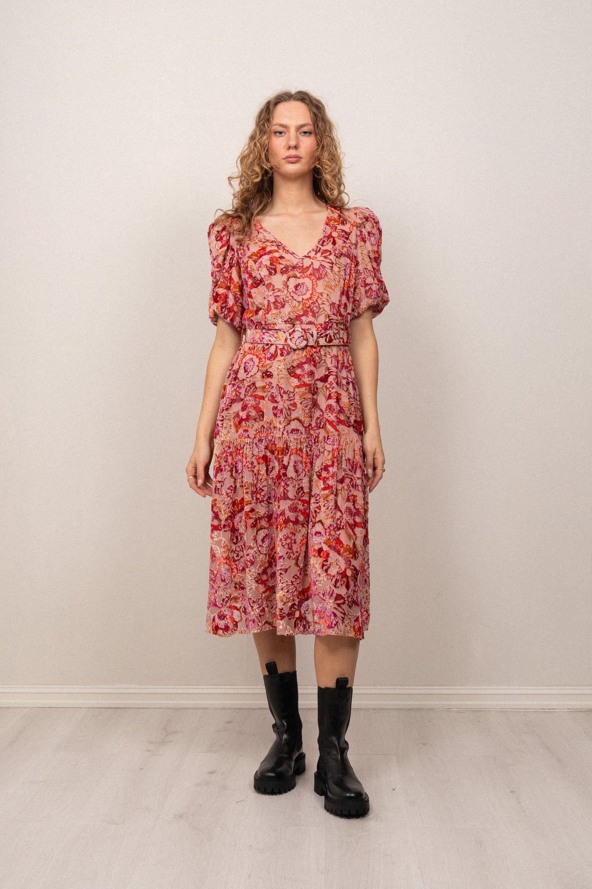 Mia Velvet Burnout Dress - Pink