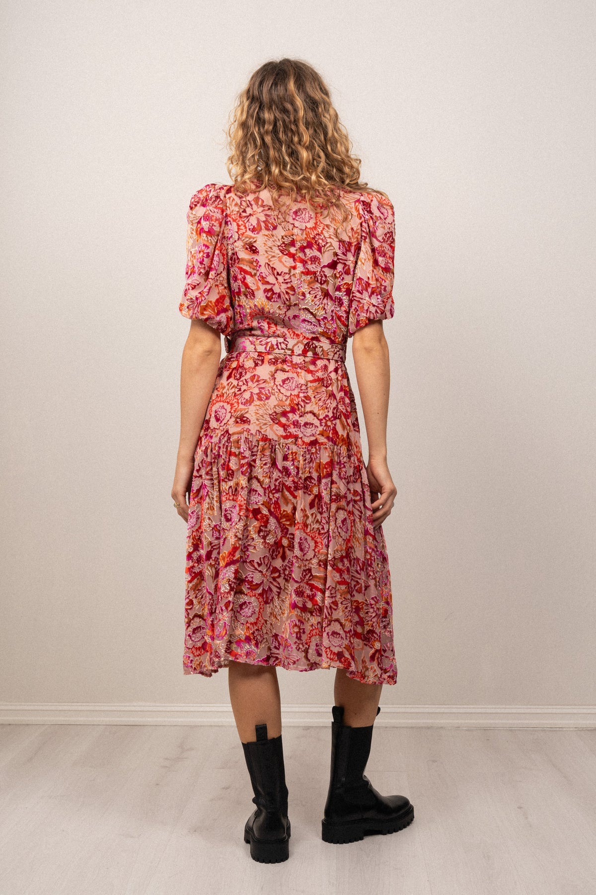 Mia Velvet Burnout Dress - Pink