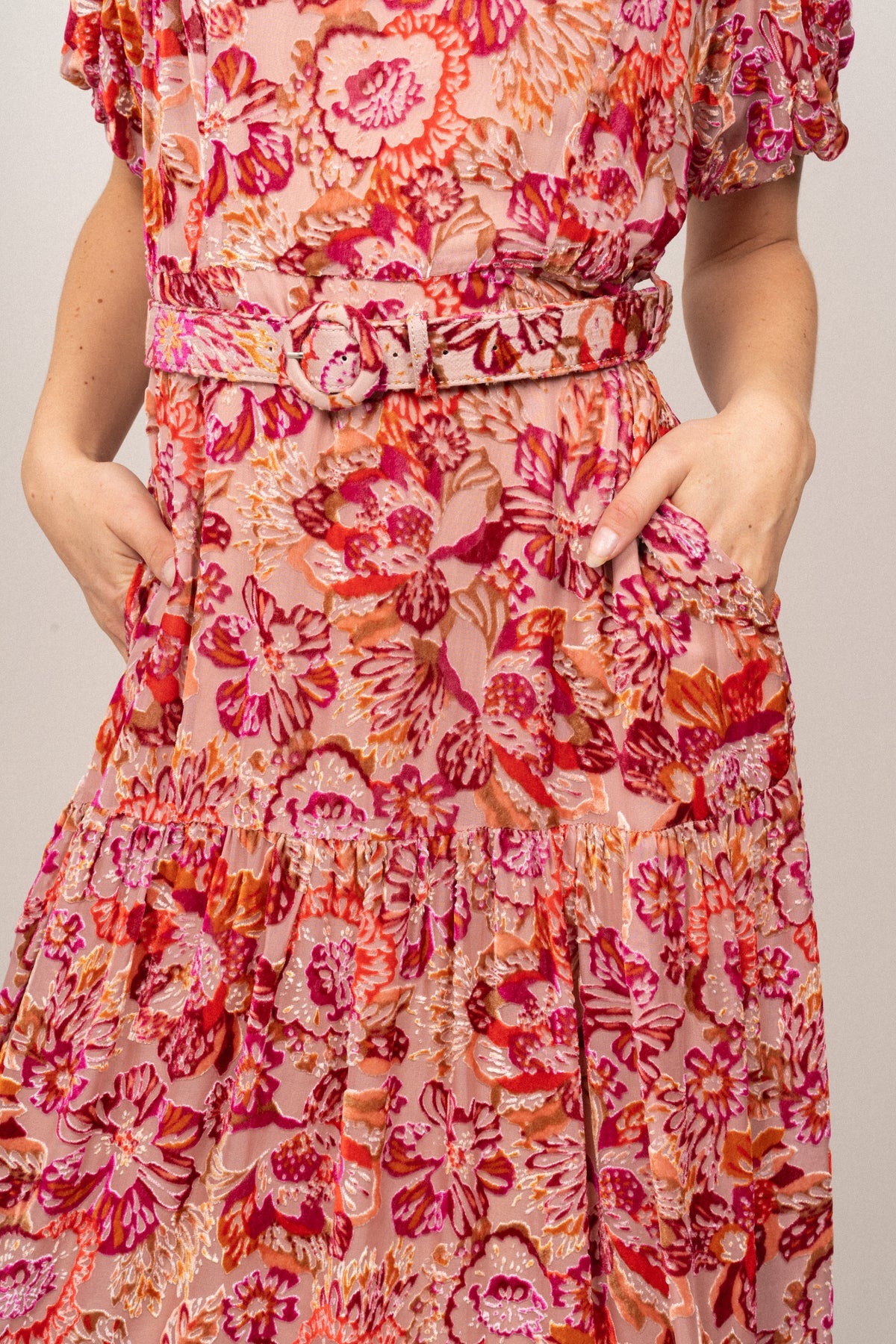 Mia Velvet Burnout Dress - Pink