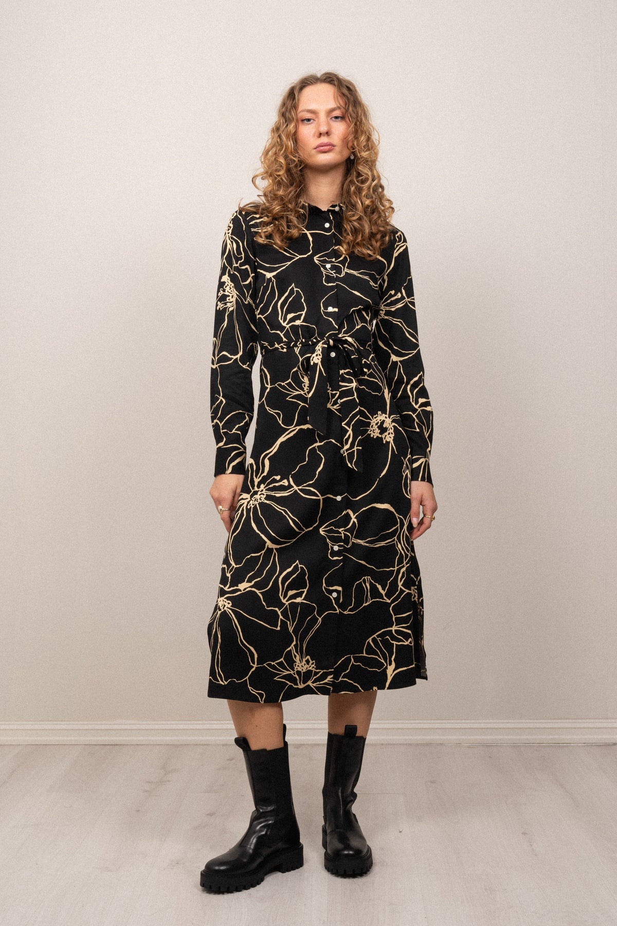 Slim Line Drawing Shirt Dress - Ebony Black
