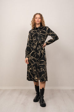 Slim Line Drawing Shirt Dress - Ebony Black