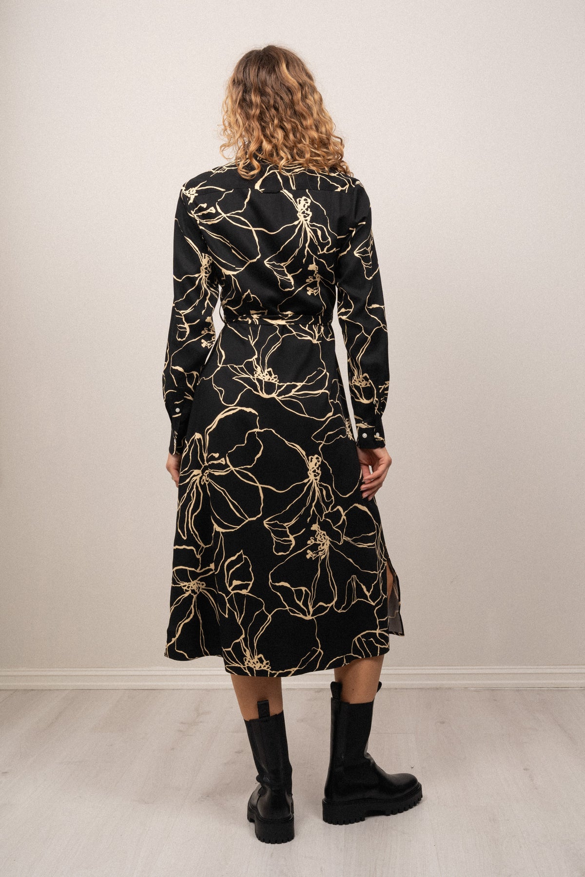 Slim Line Drawing Shirt Dress - Ebony Black