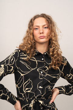 Slim Line Drawing Shirt Dress - Ebony Black