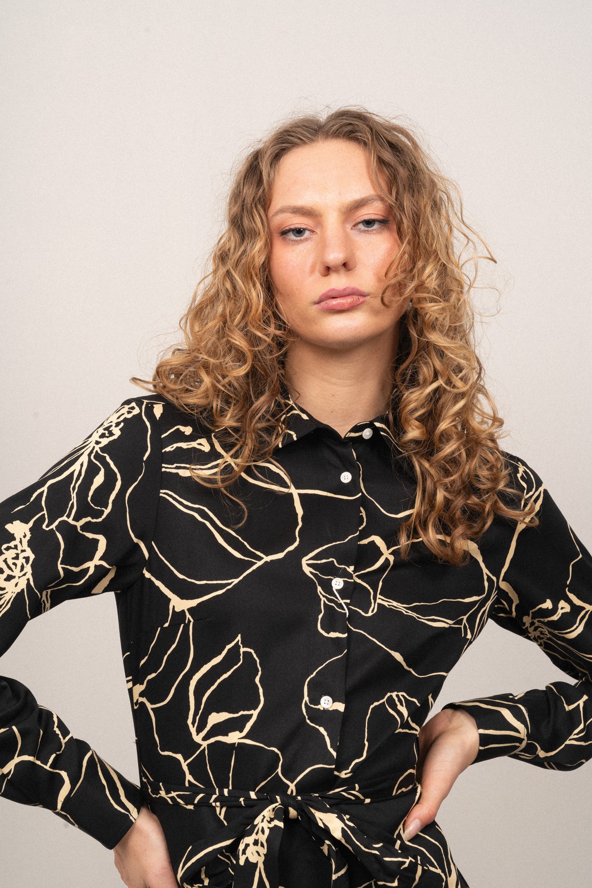 Slim Line Drawing Shirt Dress - Ebony Black