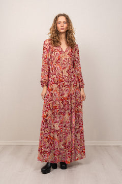 Lina Velvet Burnout Long Dress - Pink