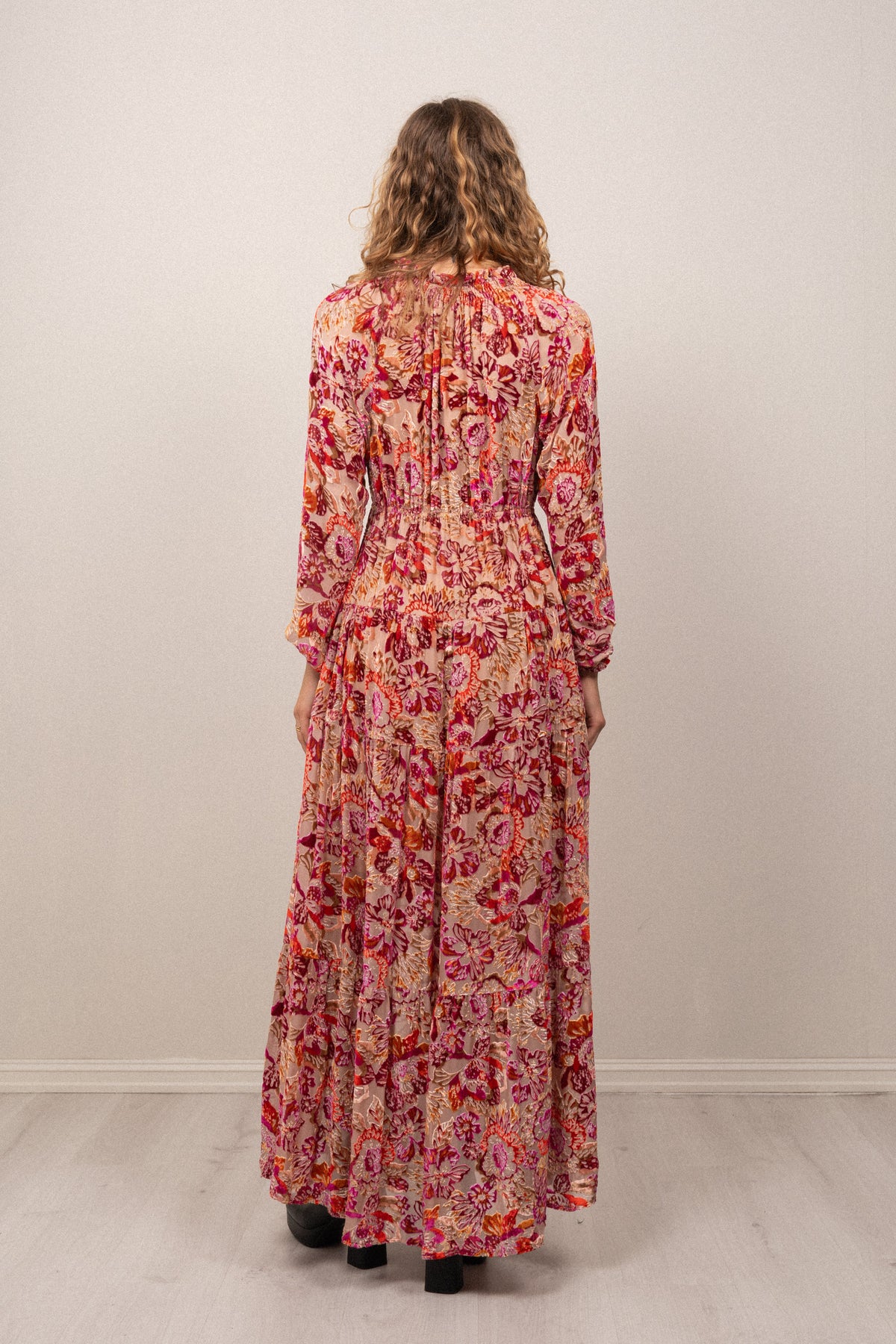 Lina Velvet Burnout Long Dress - Pink