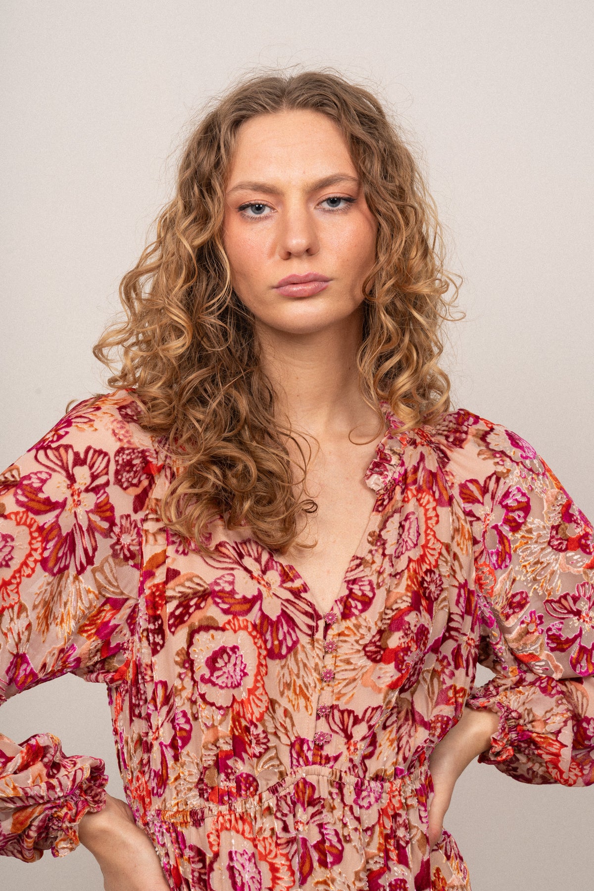 Lina Velvet Burnout Long Dress - Pink