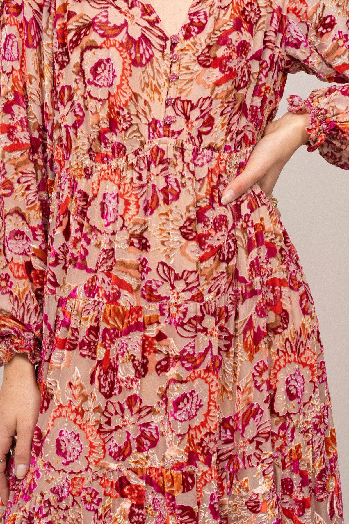 Lina Velvet Burnout Long Dress - Pink