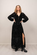 Lina Velvet Burnout Long Dress - Black