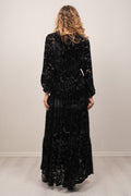 Lina Velvet Burnout Long Dress - Black