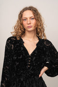 Lina Velvet Burnout Long Dress - Black